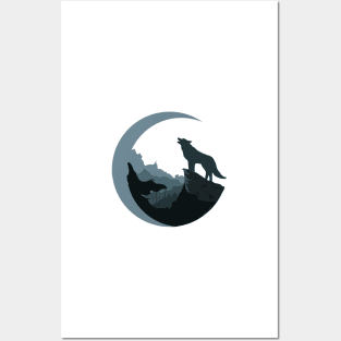 Wolf at night Posters and Art